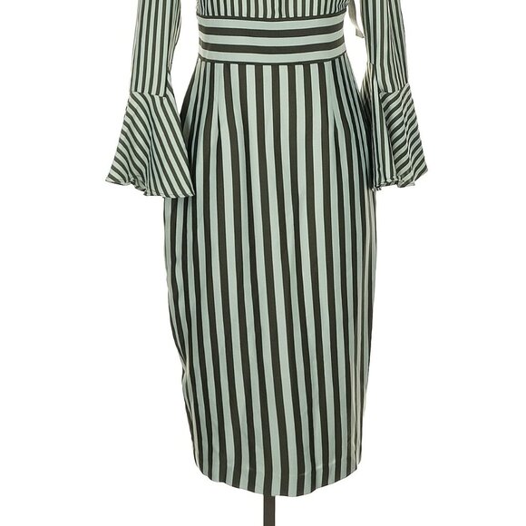 NWT Eva Mendes for New York & Company green stripe retro dress, Size 2 - Picture 2 of 7